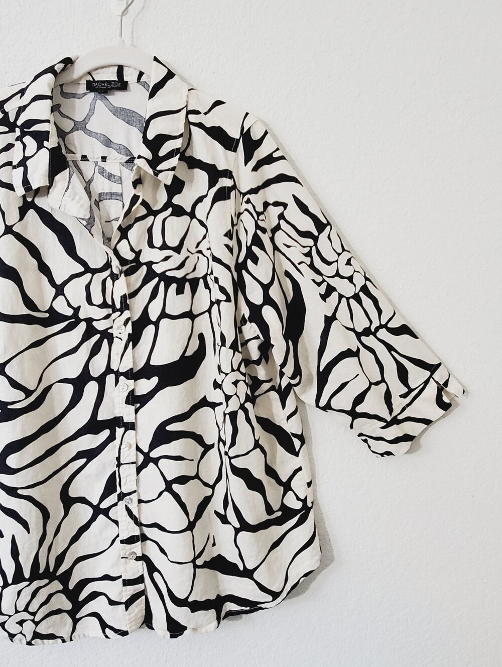 Rachel Zoe Linen Blend Boho Resort Absract Floral Buttondown Shirt 2X Lagenlook